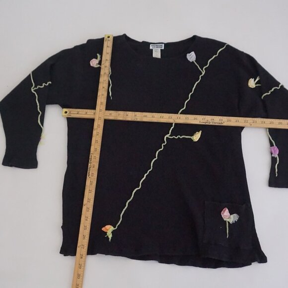 Vintage Maureene Keene Black Knit 3D Floral Vine Pullover Tunic One Size - Picture 3 of 10